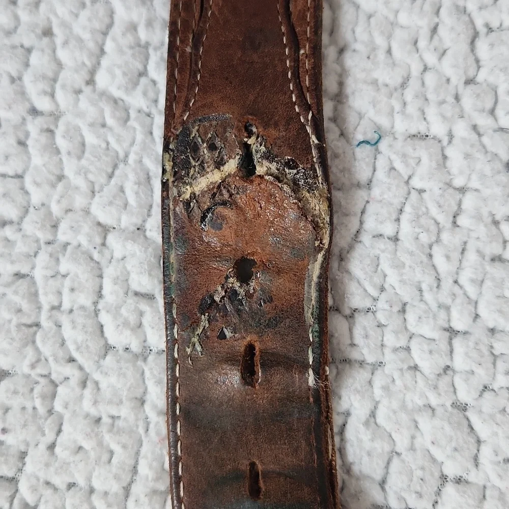 Western Vintage Geuine Tooled Leather Aztec Print Distressed Destroyed Belt